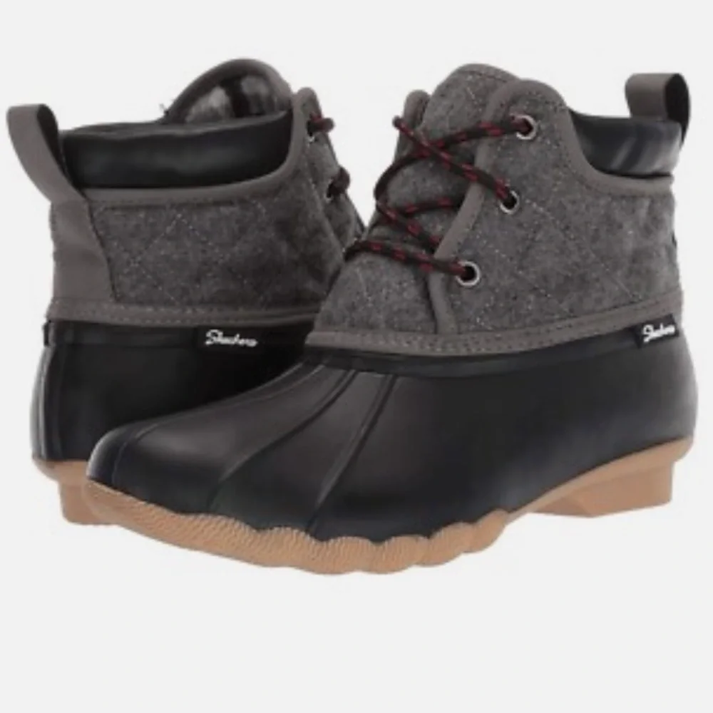 Skechers Women’s Pond Lil Puddles Black and Gray Duck Boots